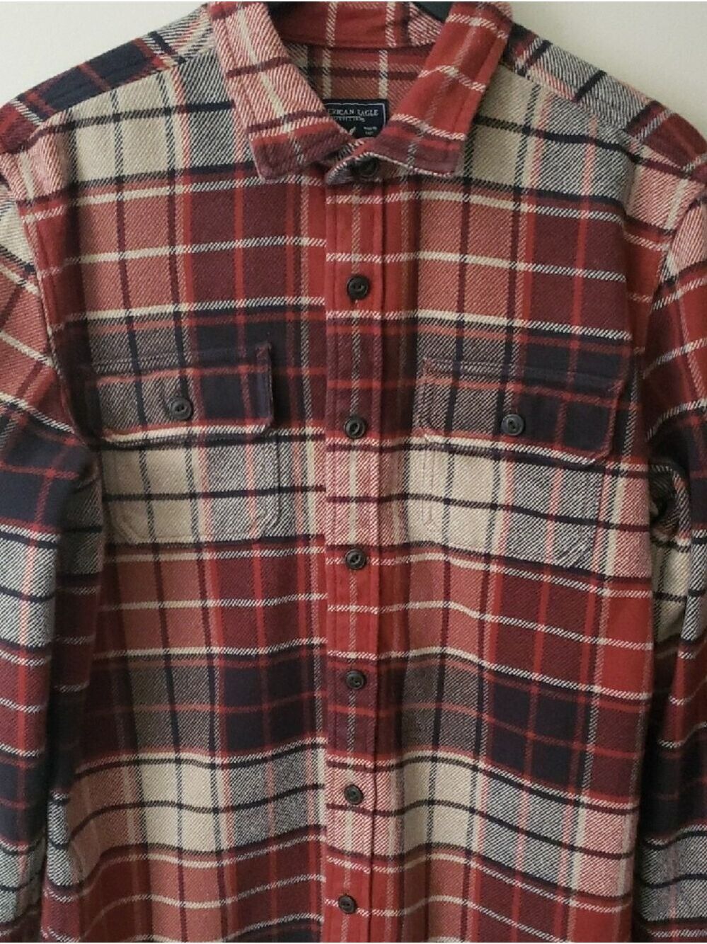 American Eagle Outfitters Brick Redish Rust Orange Plaid Heavy Flannel/Shacket - Picture 2 of 9